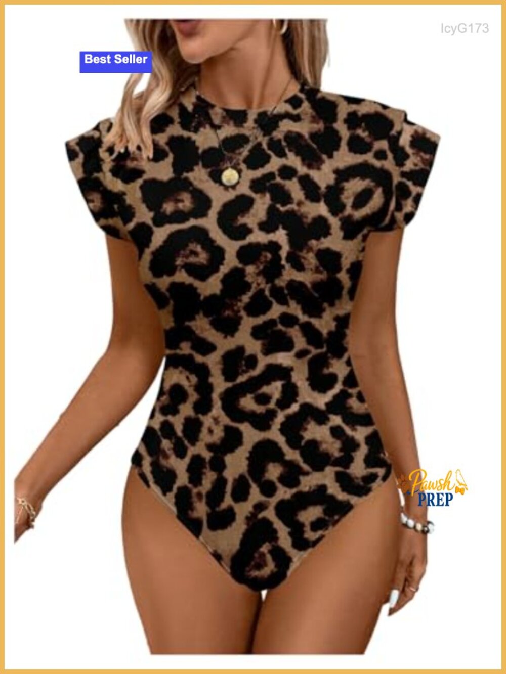 Women's Leopard Print Cap Sleeve Bodysuit Slim Fit Crew Neck Party Top